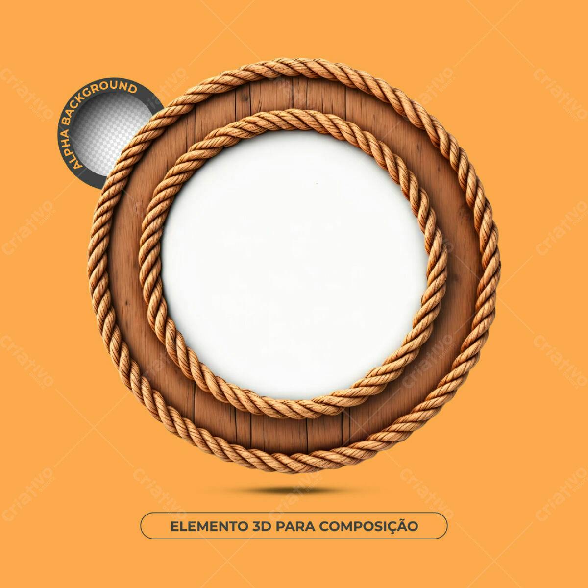 Moldura Circular em Madeira e Corda PSD Editável