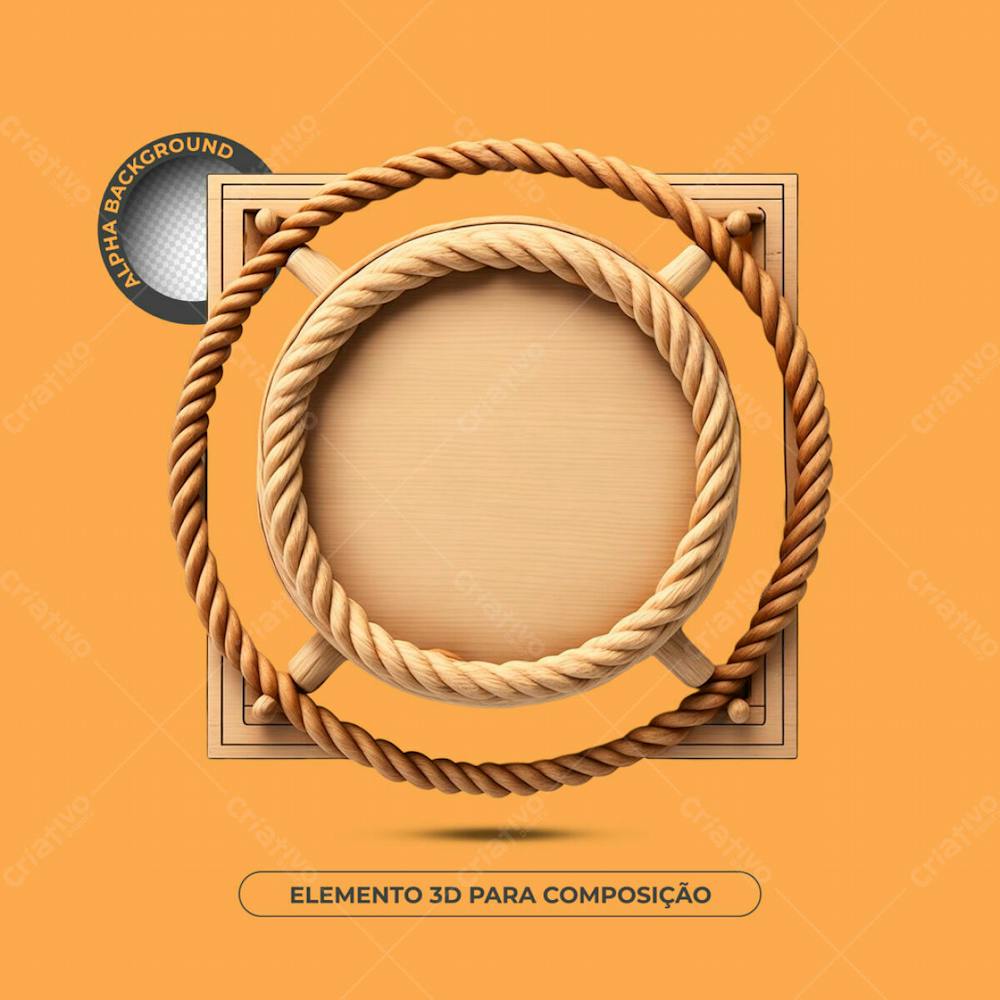 Editable PSD 3D Wood and Rope Element | PSD Premium [download]