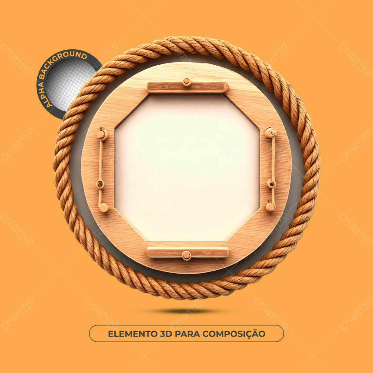 Elemento 3D Madeira e Corda PSD Editável