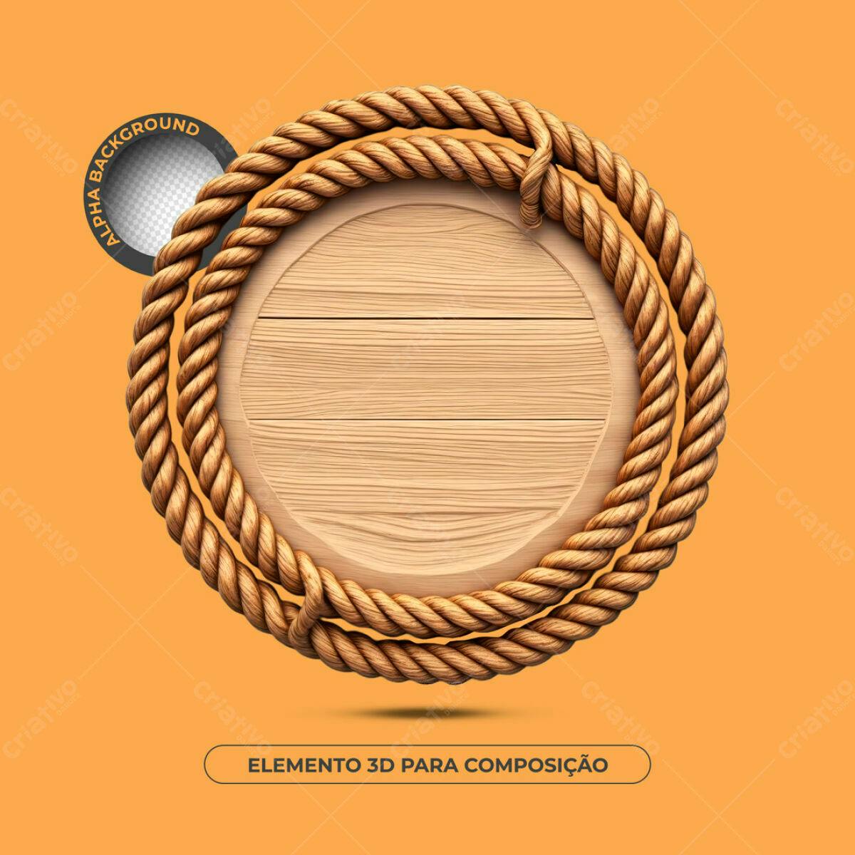 Elemento 3D de Madeira e Corda PSD Editável