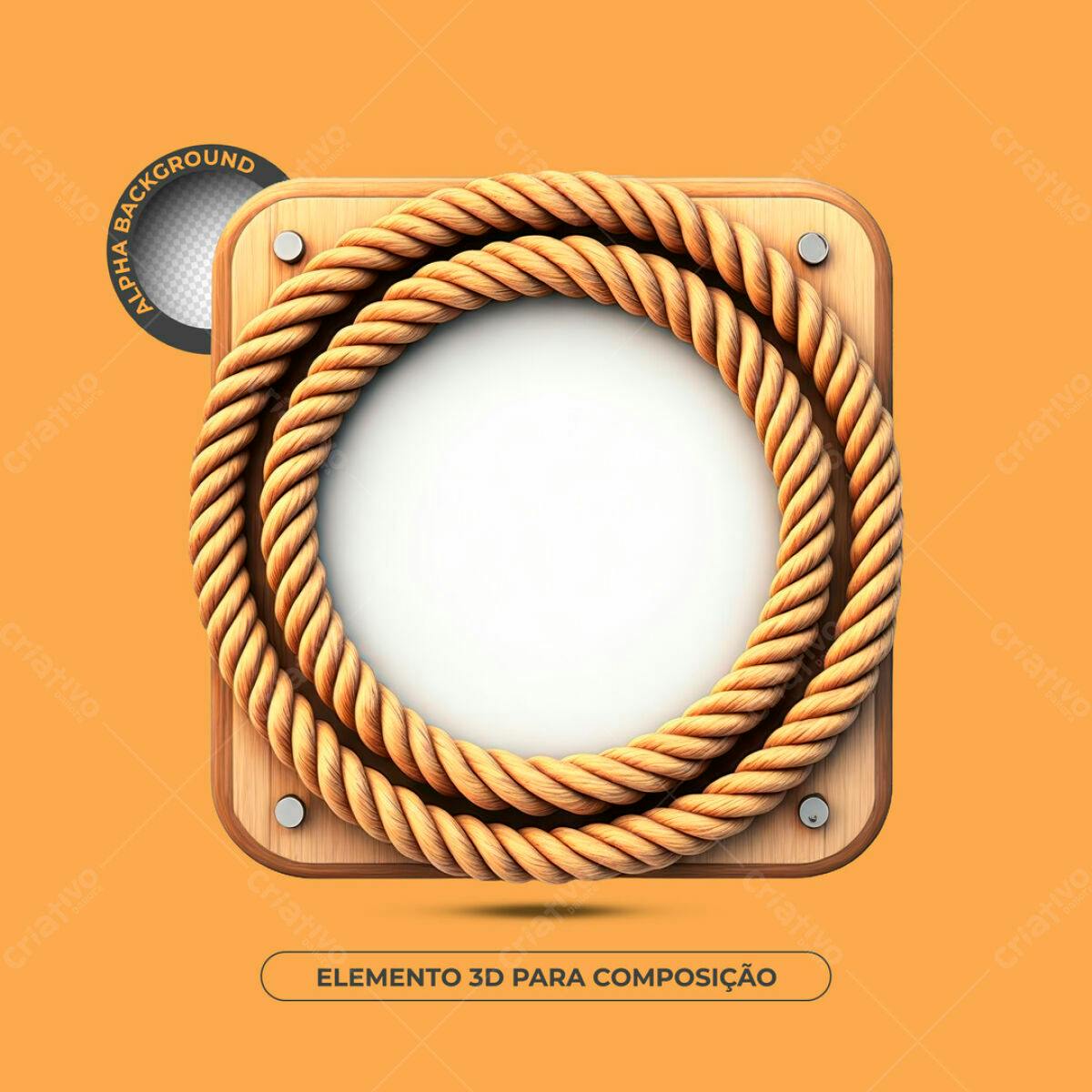 Elemento 3D de Corda em Madeira PSD Editável