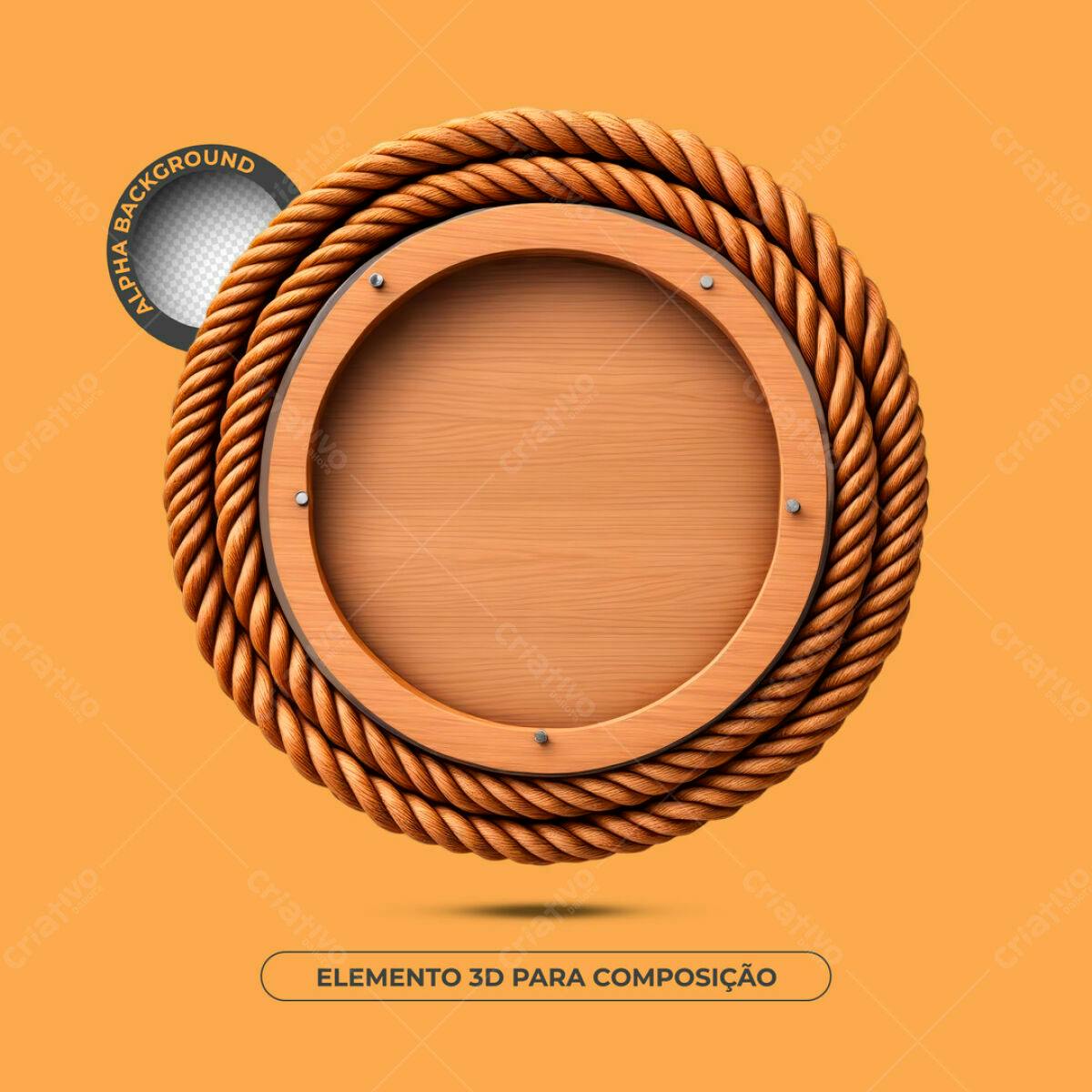 Moldura Circular em Madeira e Corda PSD Editável