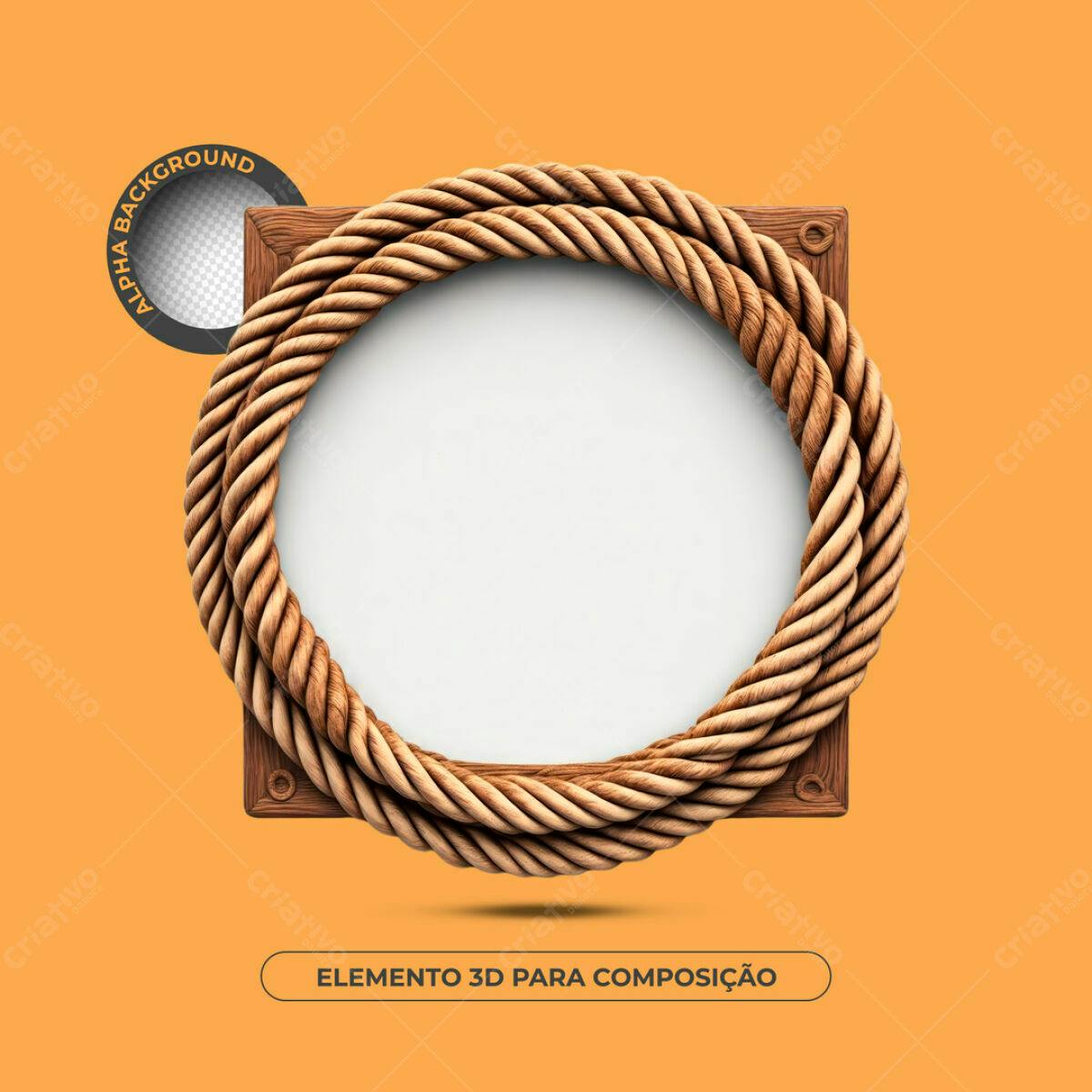Moldura Circular em Corda e Madeira PSD Editável