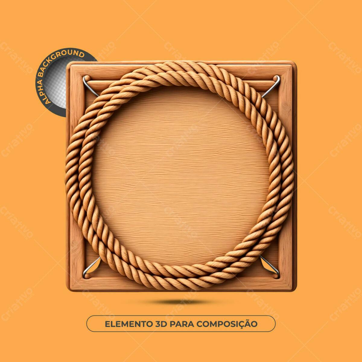 Moldura de Corda 3D em Madeira PSD Editável