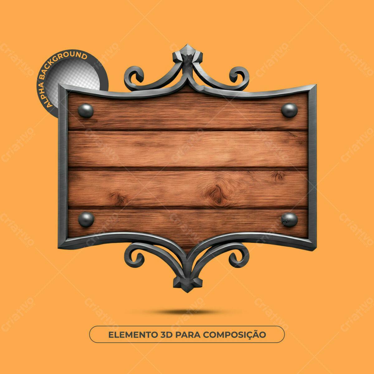 Elemento 3D de Madeira e Ferro PSD Editável