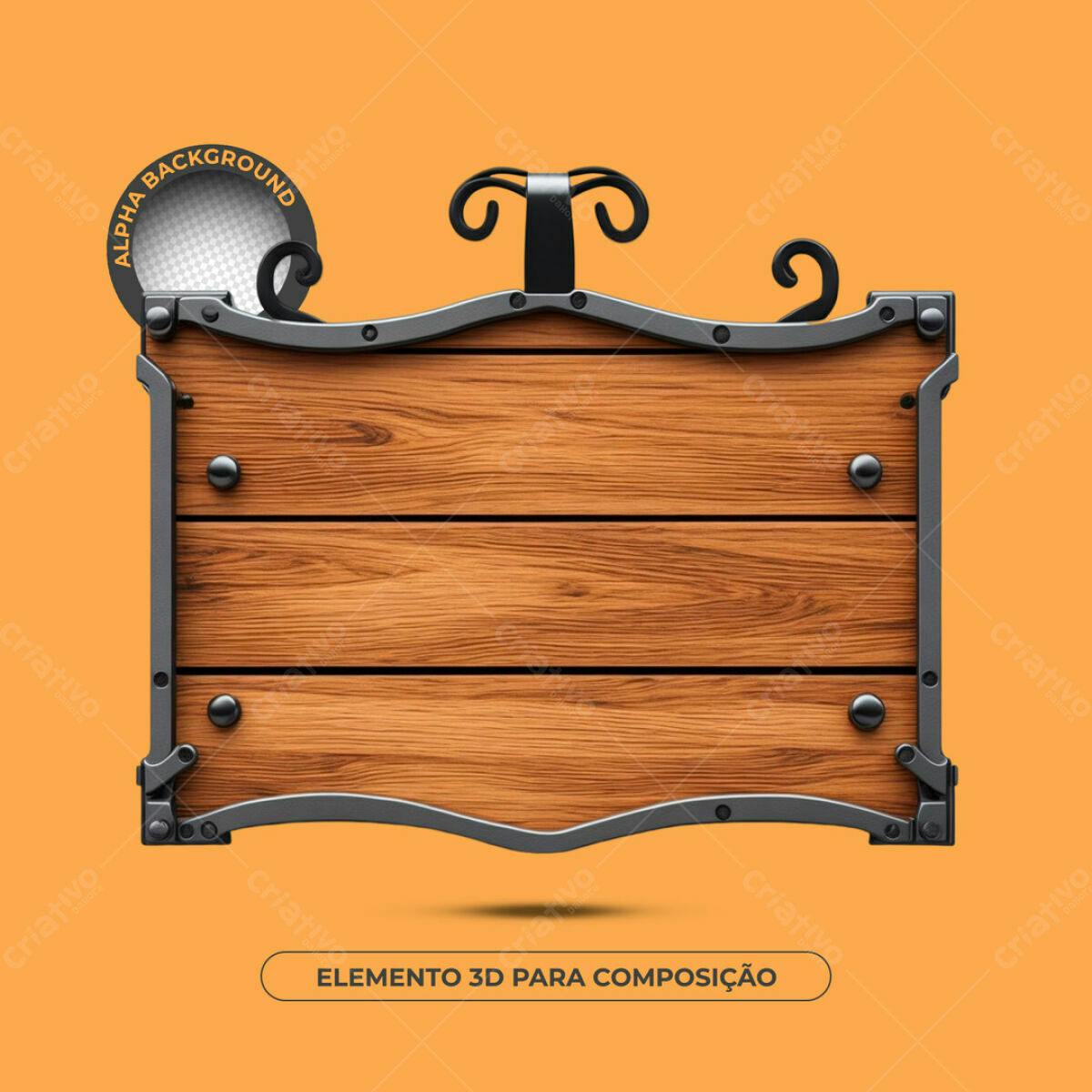 Placa de Madeira 3D para Composição PSD Editável