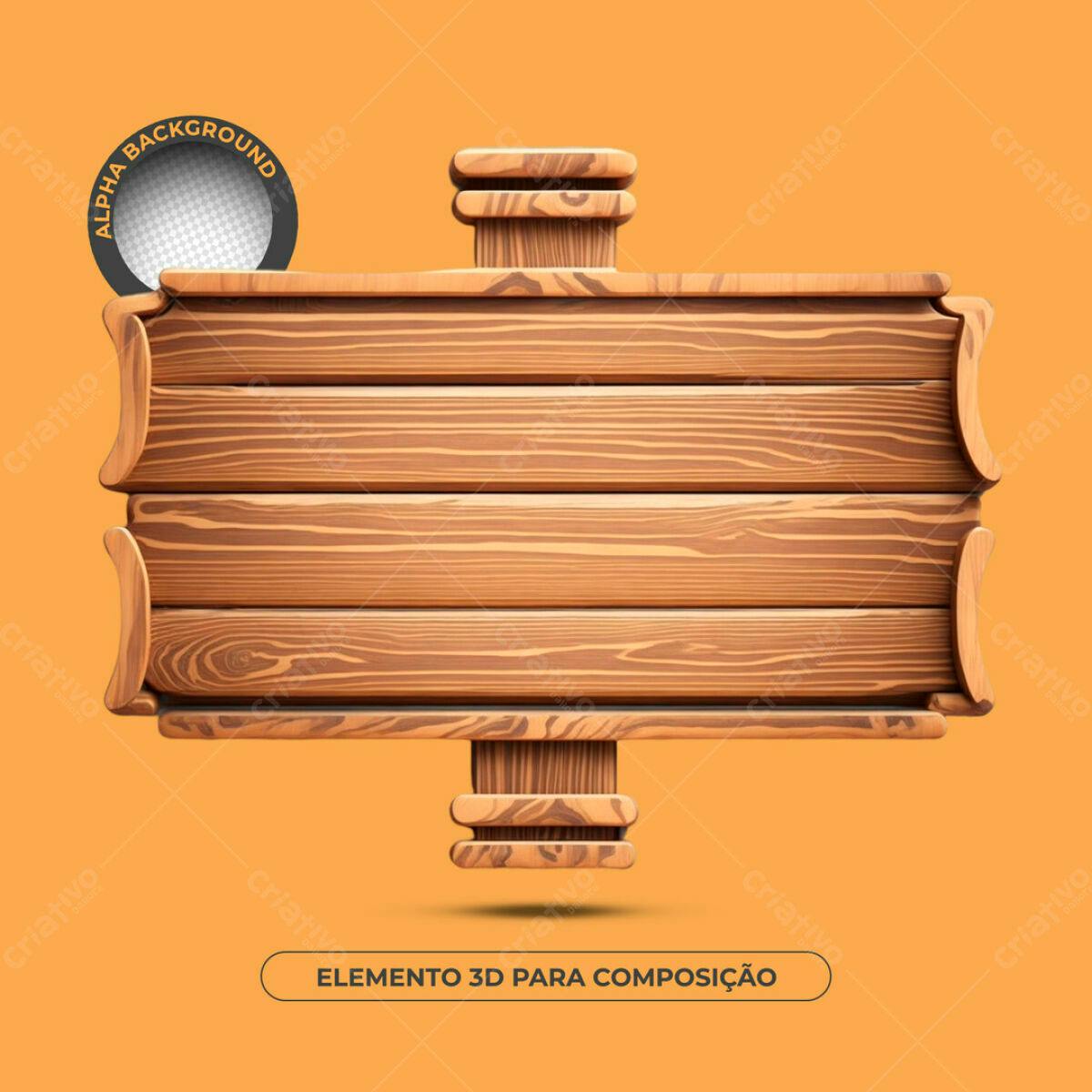 Elemento 3D de Madeira PSD Editável
