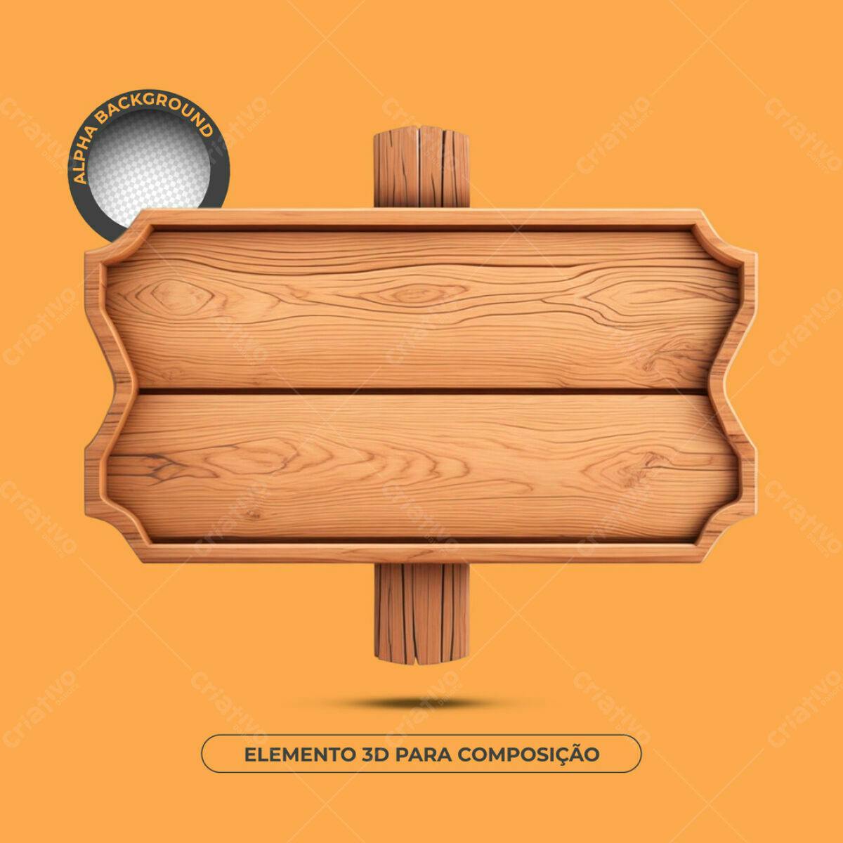 Placa de Madeira 3D para Composição PSD Editável
