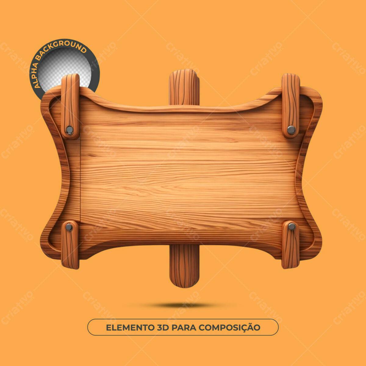 Elemento 3D de Madeira para Composição PSD Editável