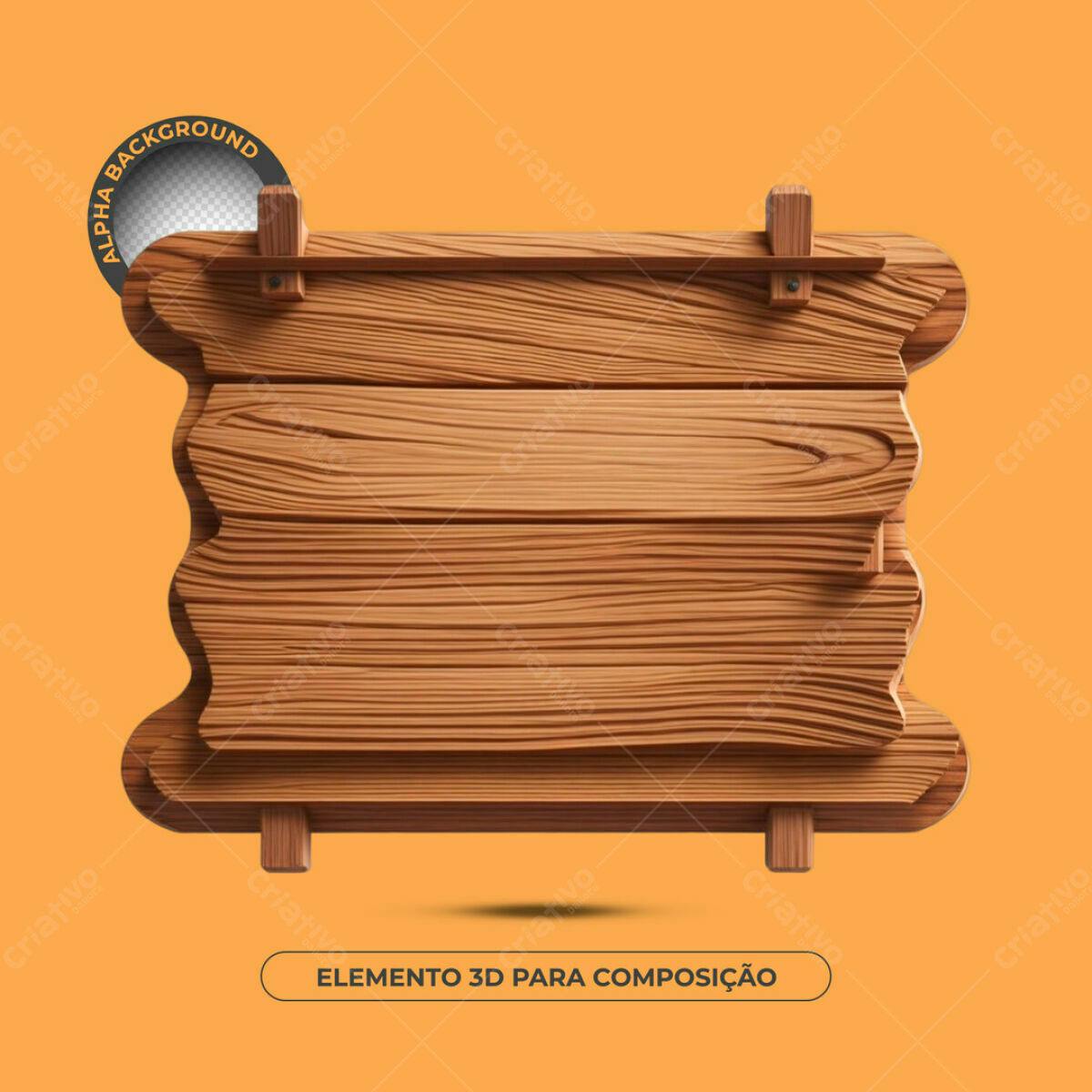 Placa de Madeira 3D para Composição PSD Editável