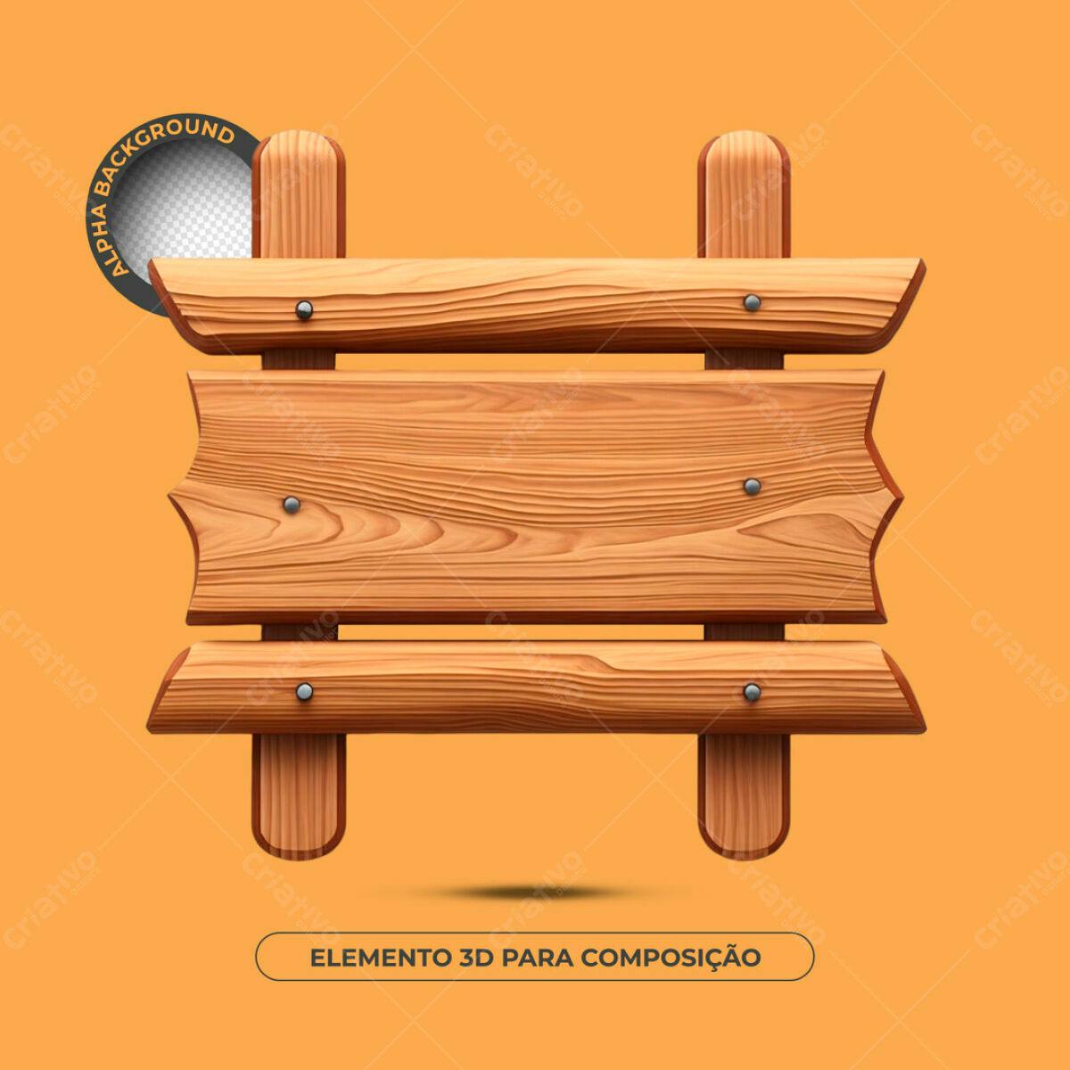 Placa de Madeira 3D para Composição PSD Editável