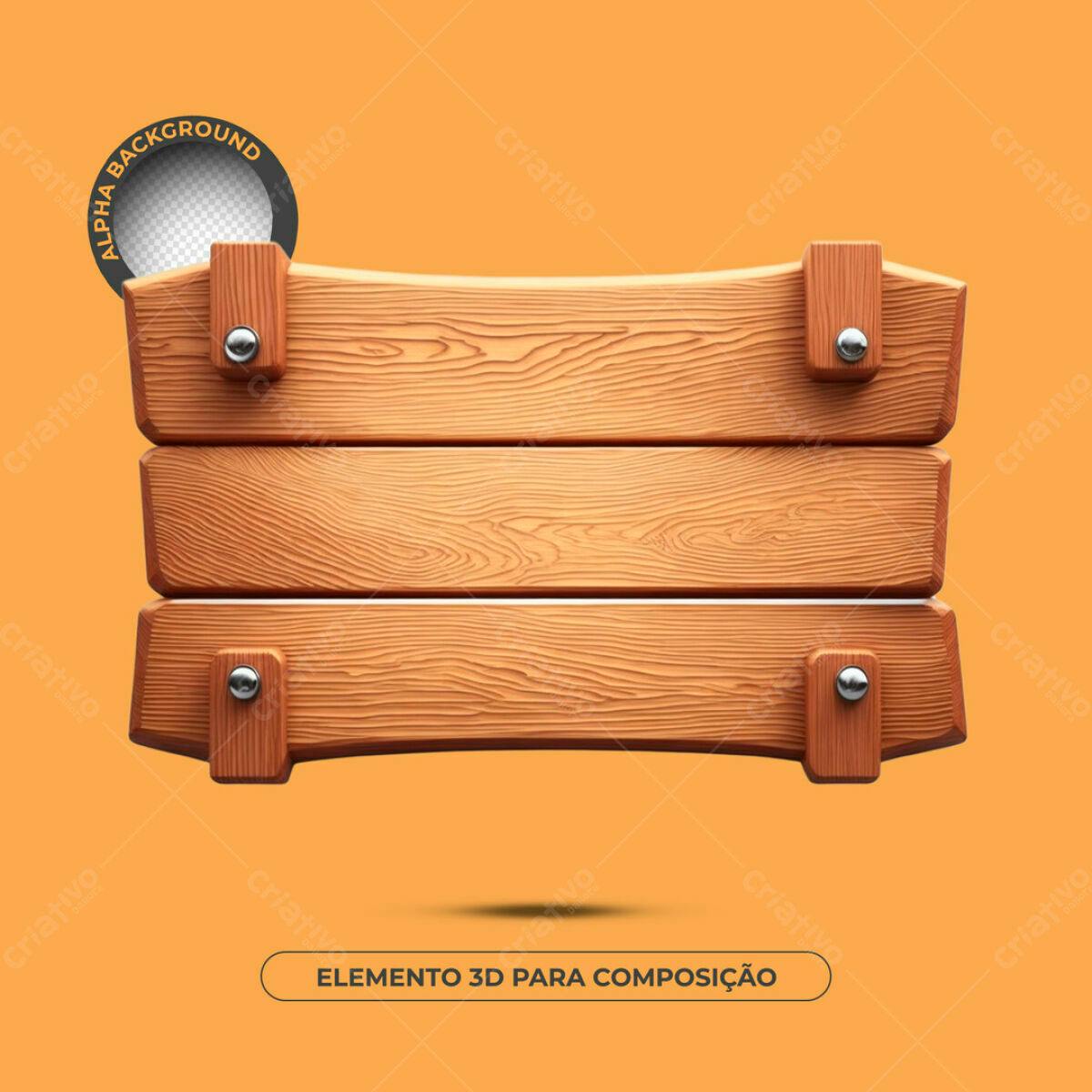 Elemento 3D de Madeira PSD Editável