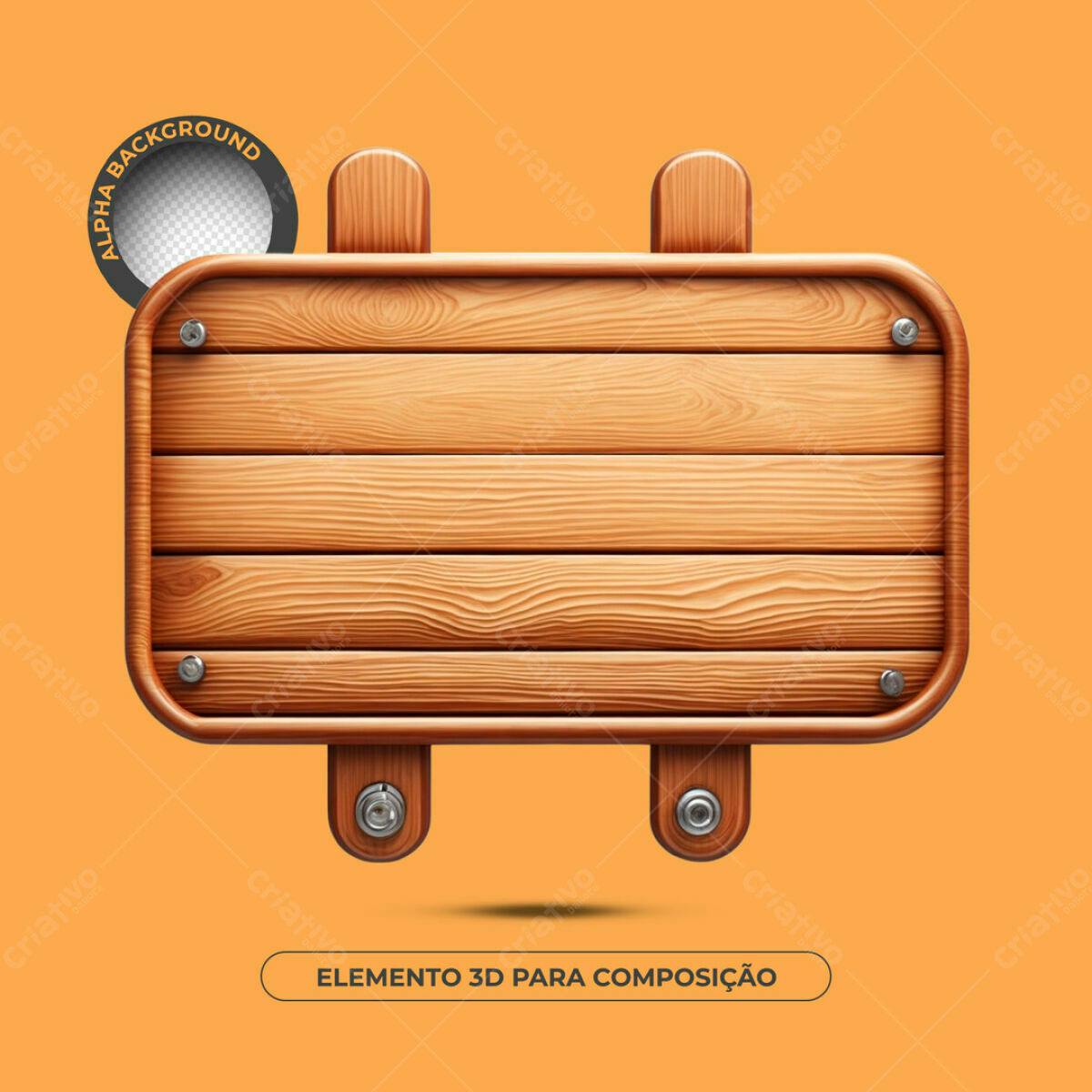 Elemento 3D de Madeira PSD Editável para Composição