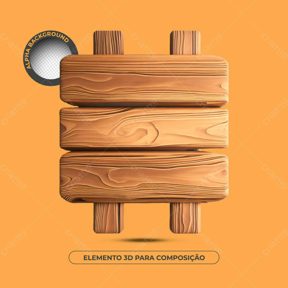 Elemento 3D de Madeira PSD Editável