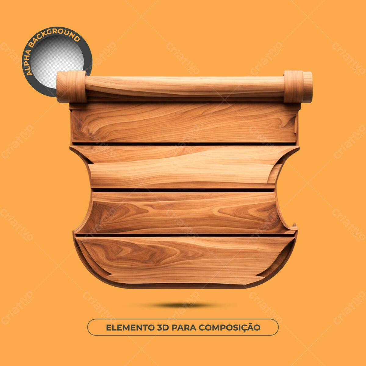 Elemento 3D de Madeira PSD Editável para Composição