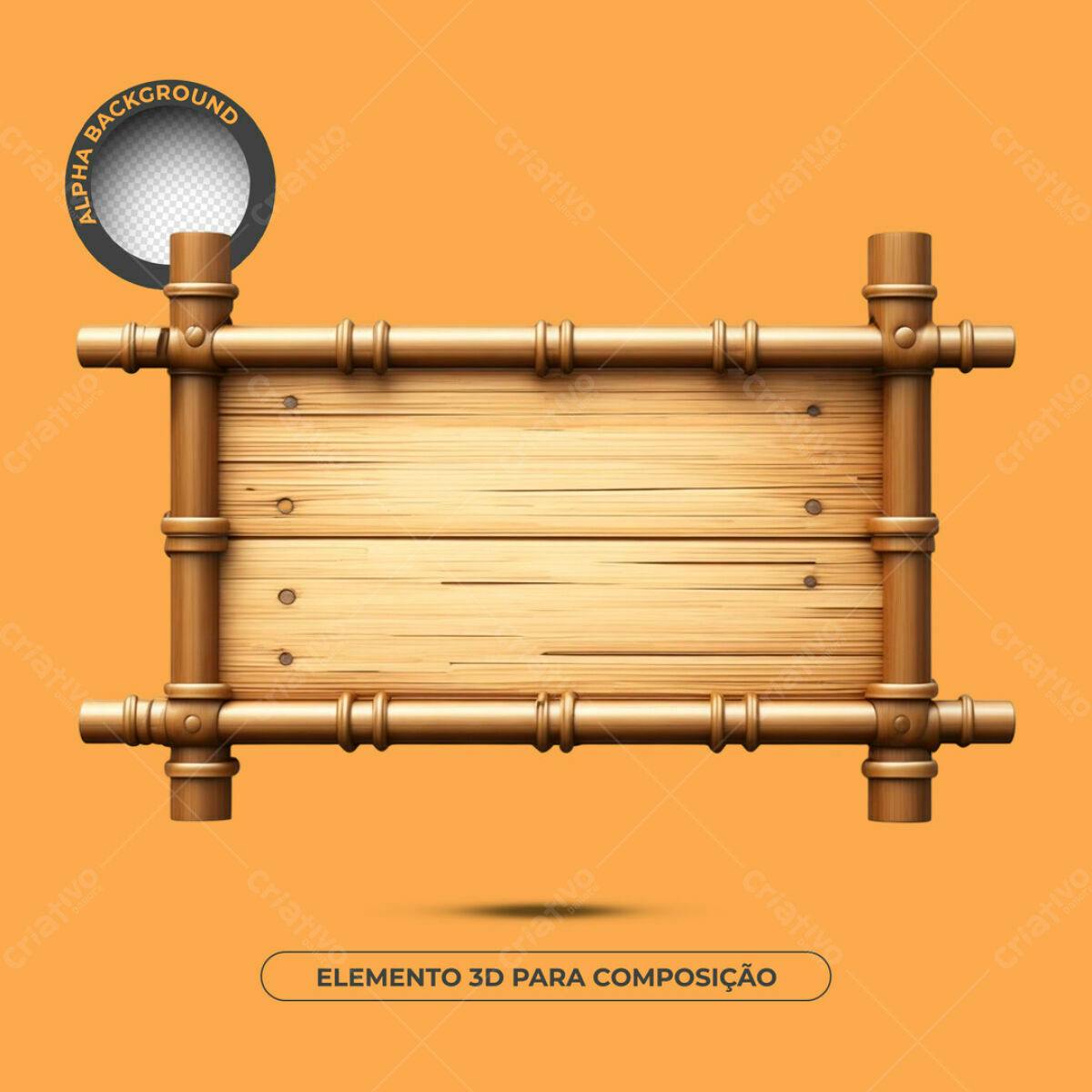 Placa de Madeira em Bambu 3D PSD Editável