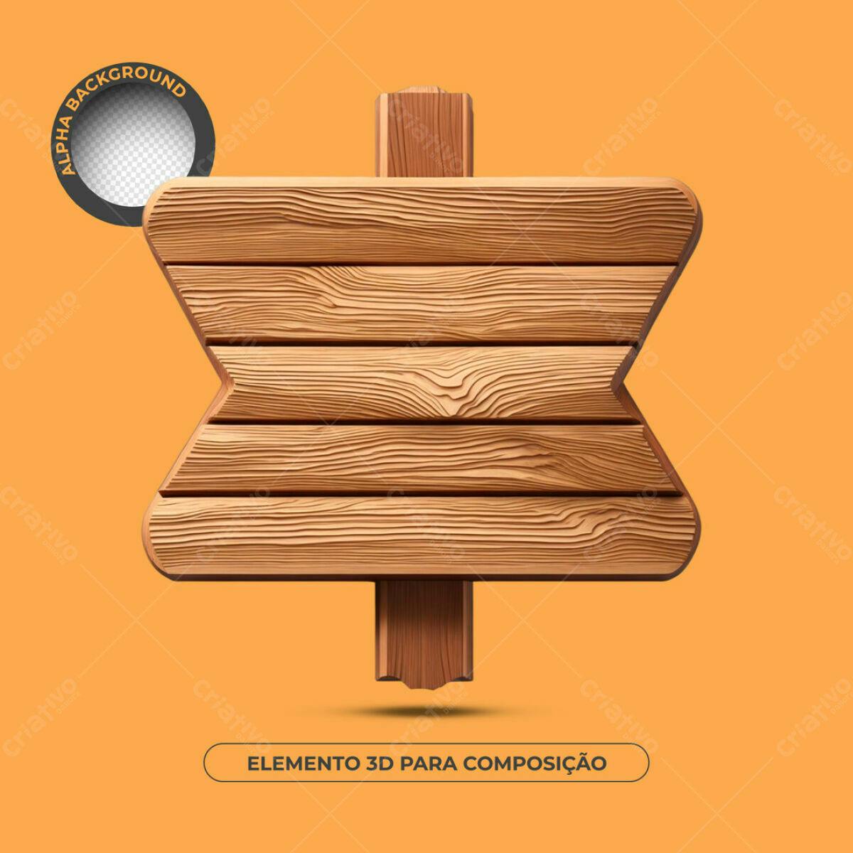 Elemento 3D de Madeira PSD Editável para Composição