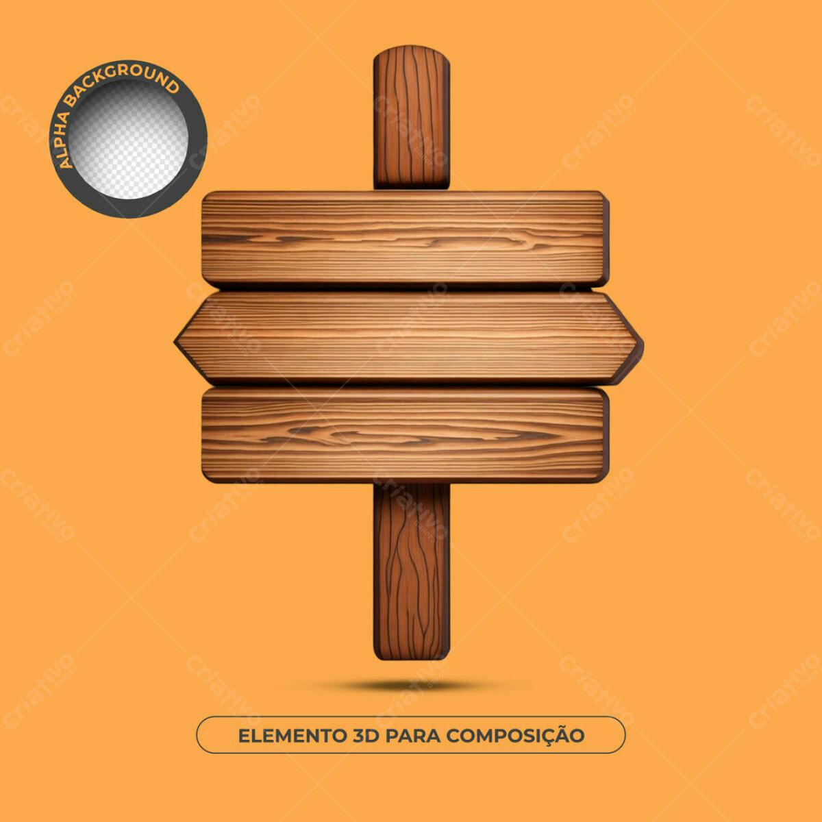 Elemento 3D de Placa de Madeira PSD Editável