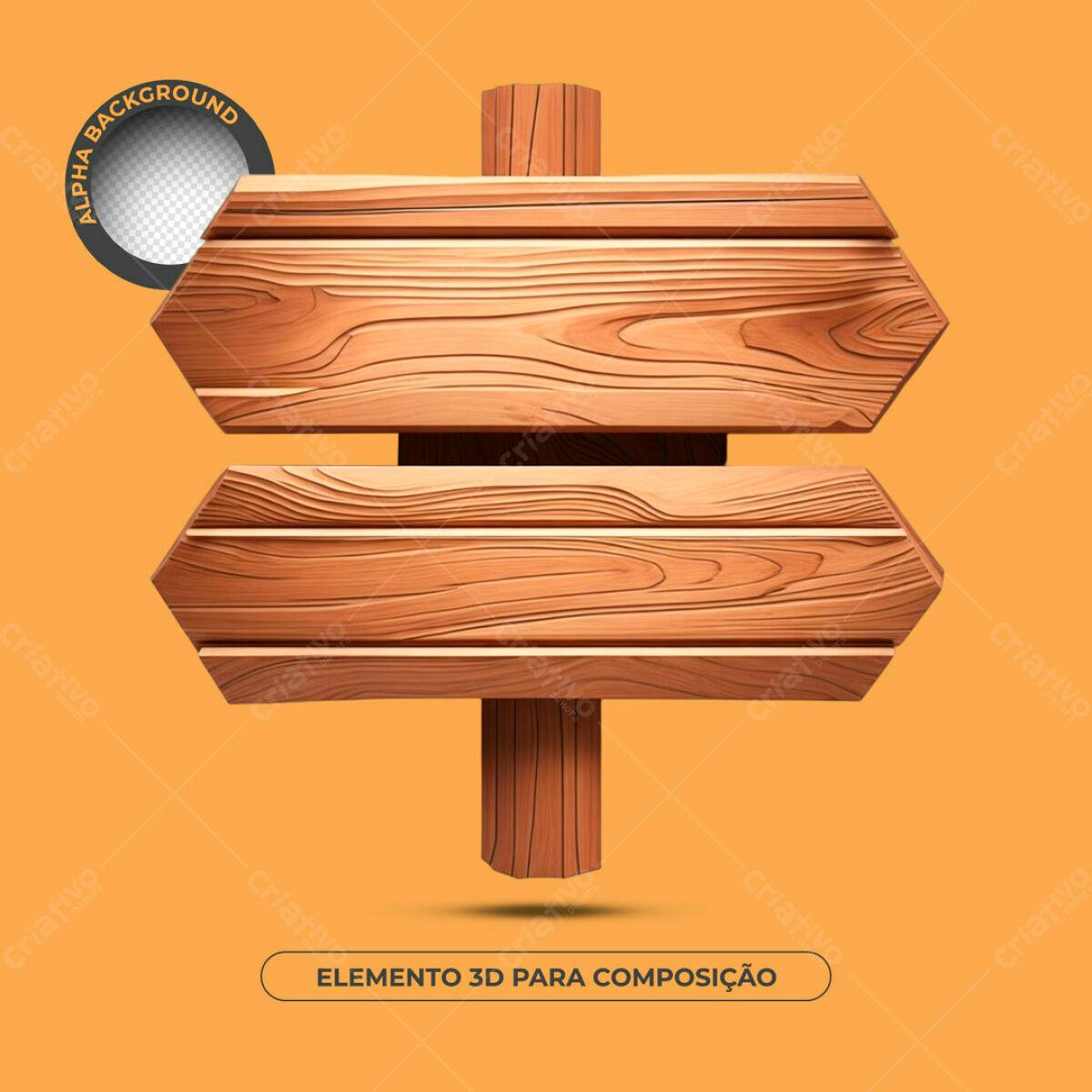 Elemento 3D de Placa de Madeira PSD Editável