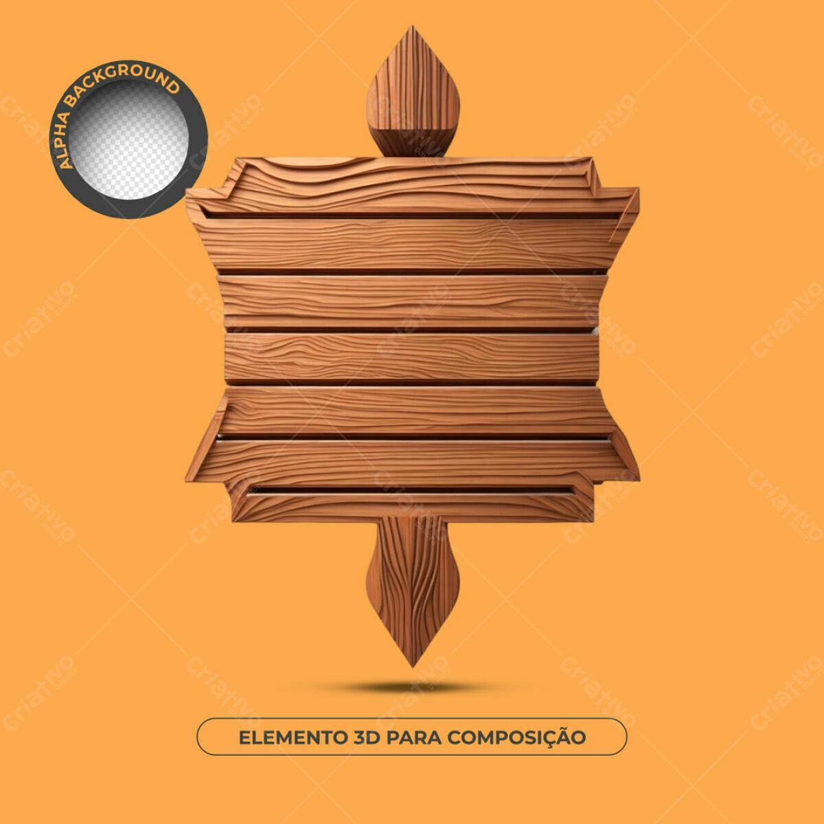 Elemento 3D Placa de Madeira PSD Editável