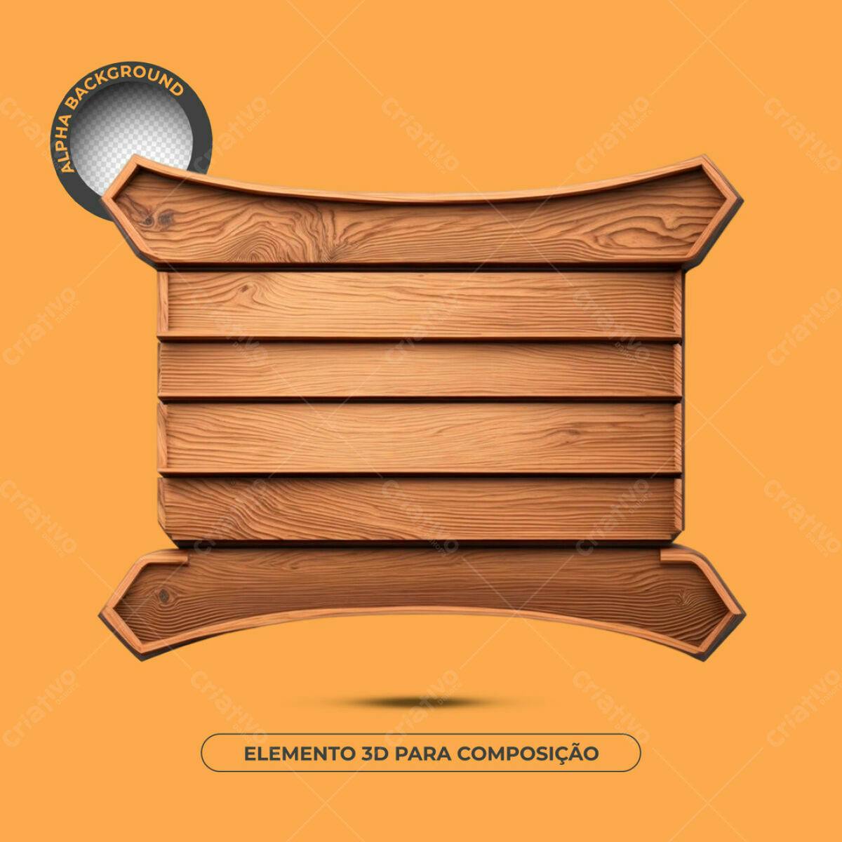 Elemento 3D de Madeira para Composição PSD Editável