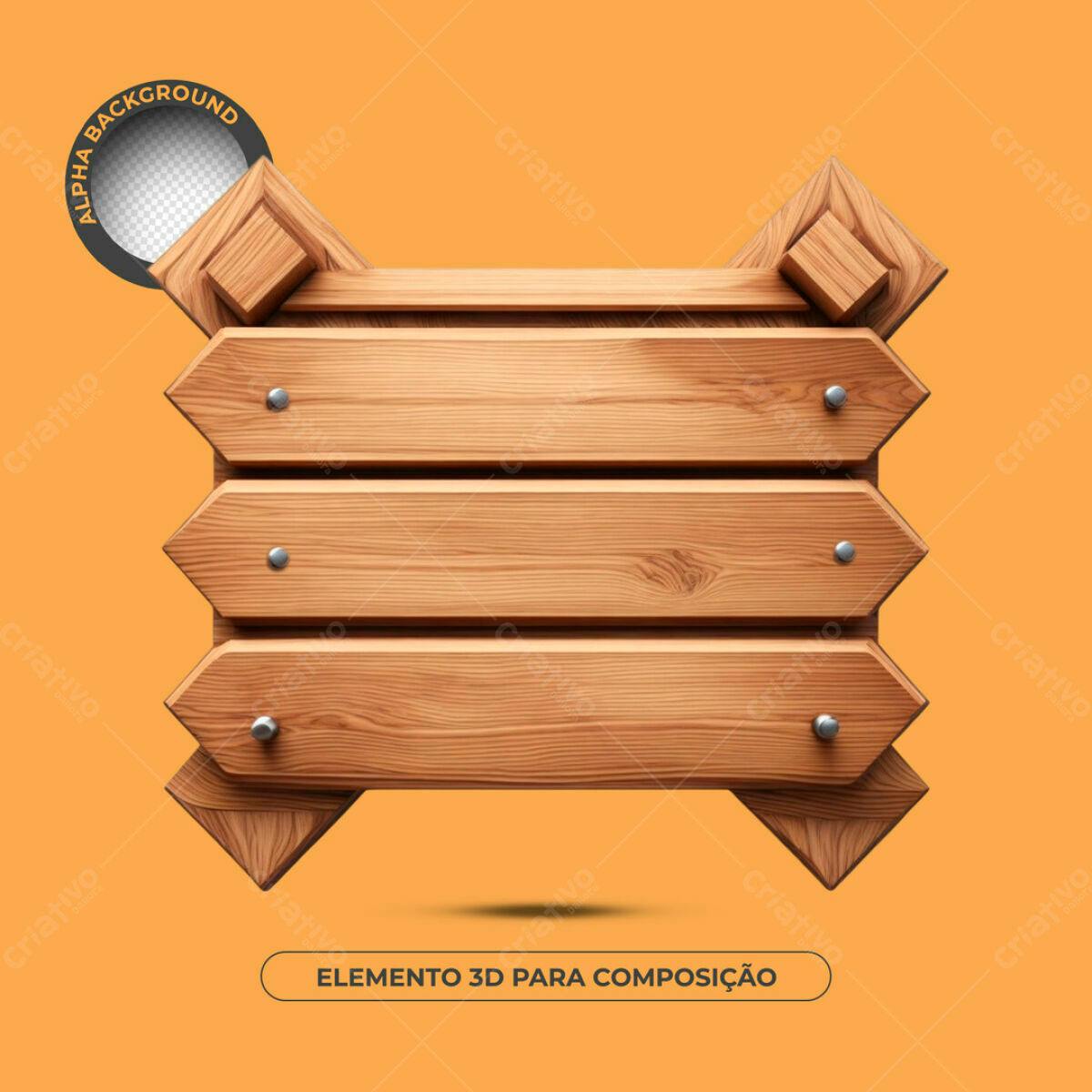 Elemento 3D de Madeira PSD Editável para Composição