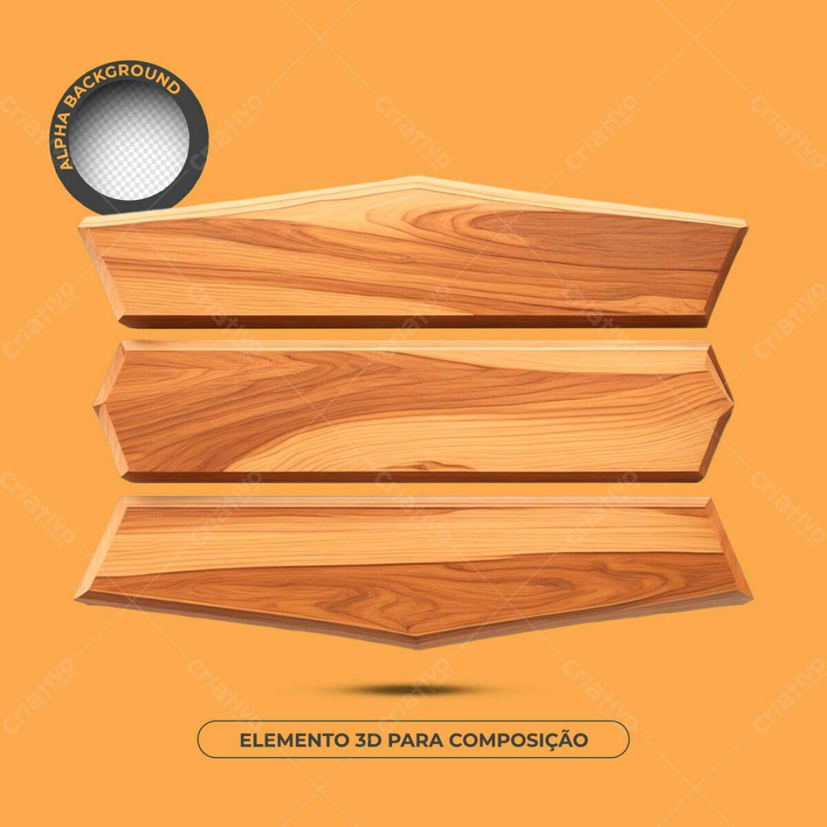 Elemento 3D de Madeira PSD Editável