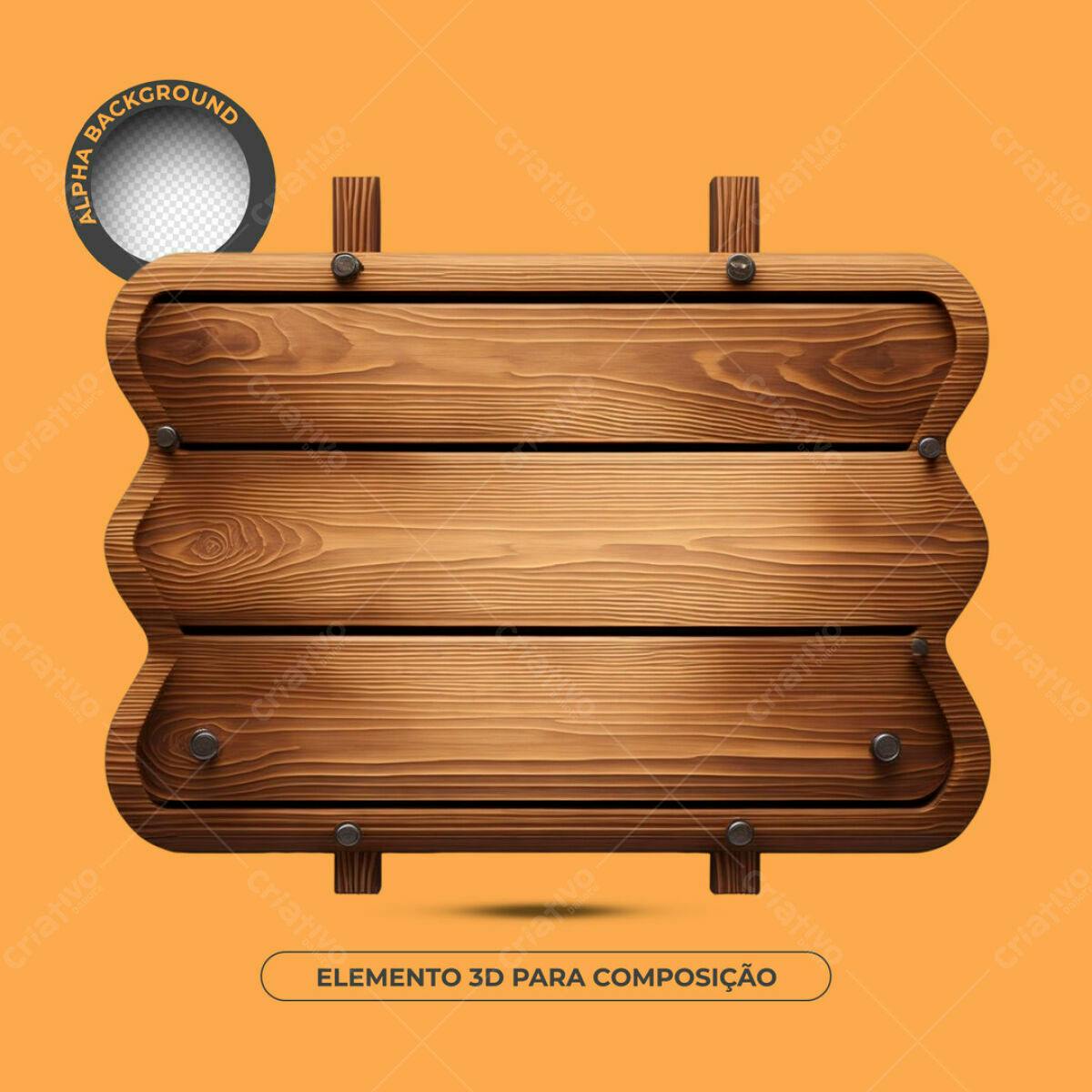 Elemento 3D de Madeira PSD Editável para Design
