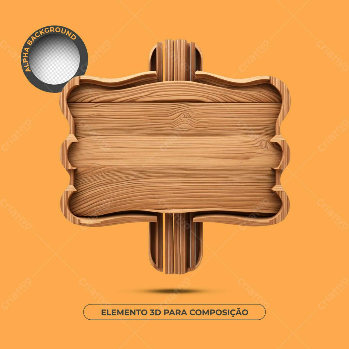 Elemento 3D de Madeira PSD Editável para Design