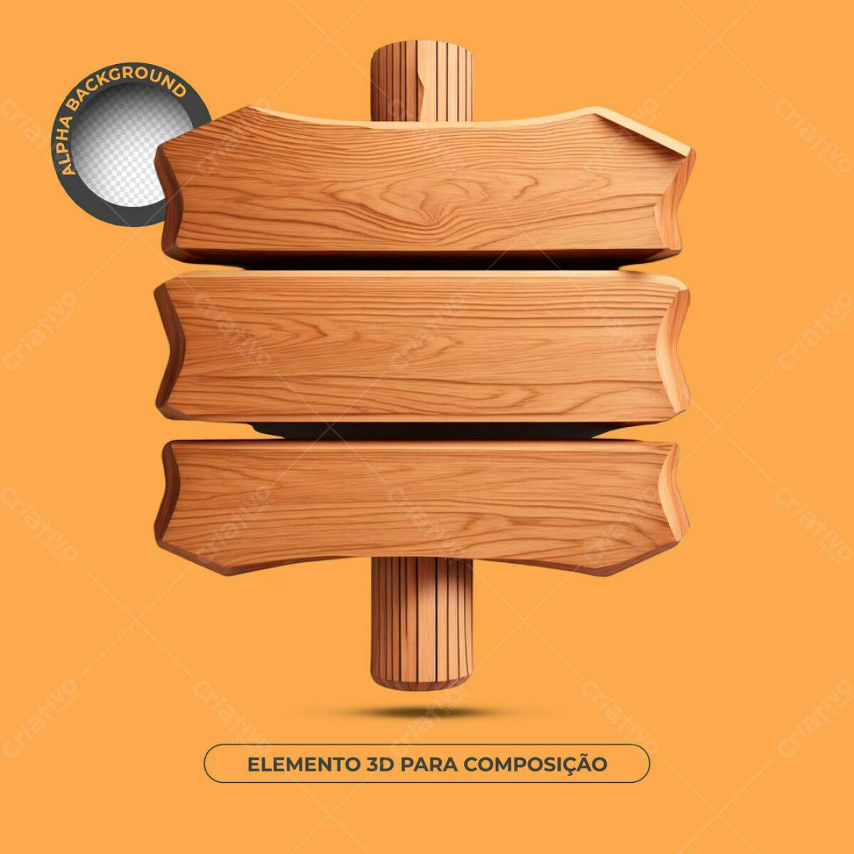 Elemento 3D de Madeira PSD Editável