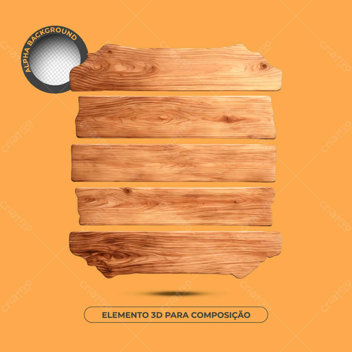 Elementos de Madeira 3D para Composição PSD Editável