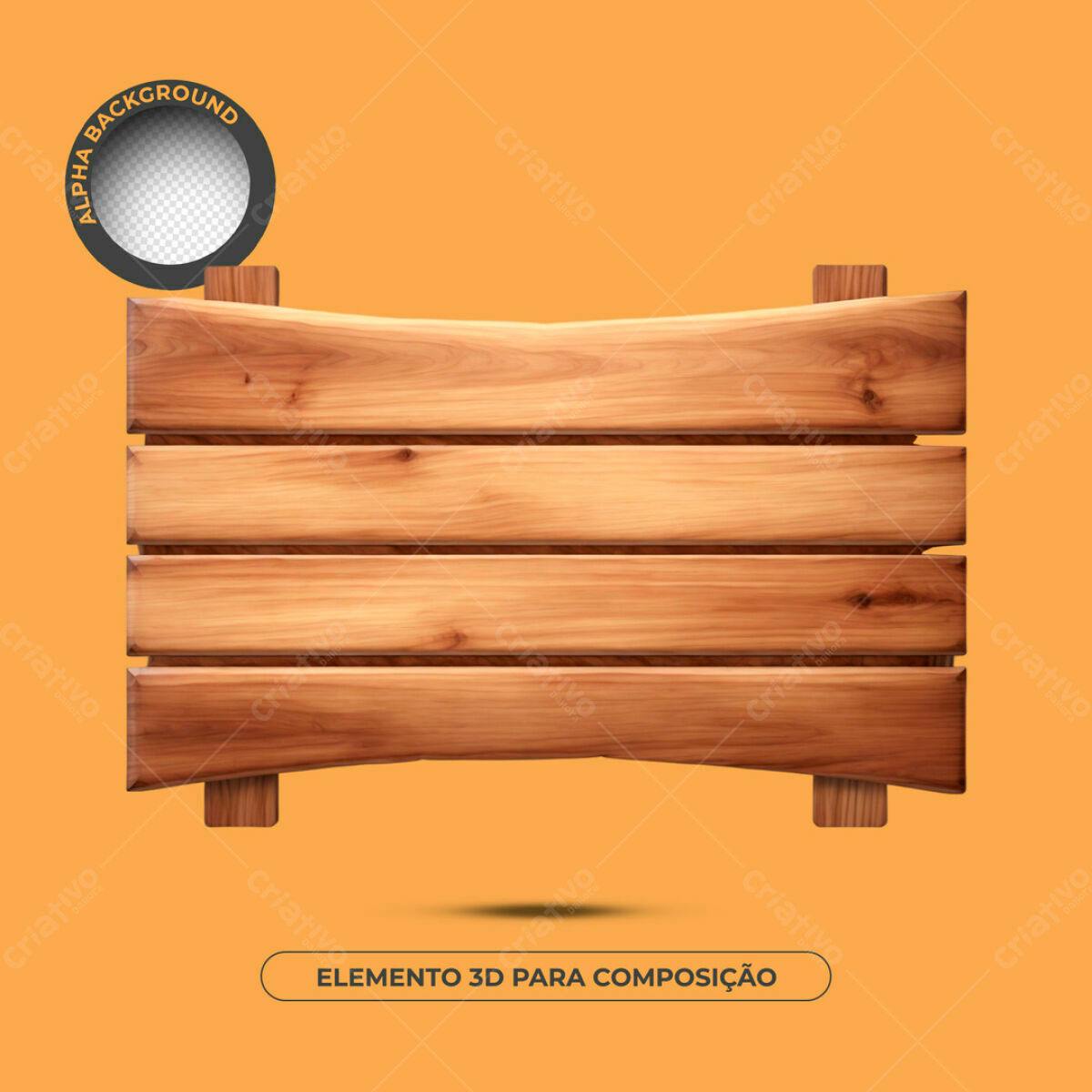 Elemento 3D de Madeira PSD Editável para Composição