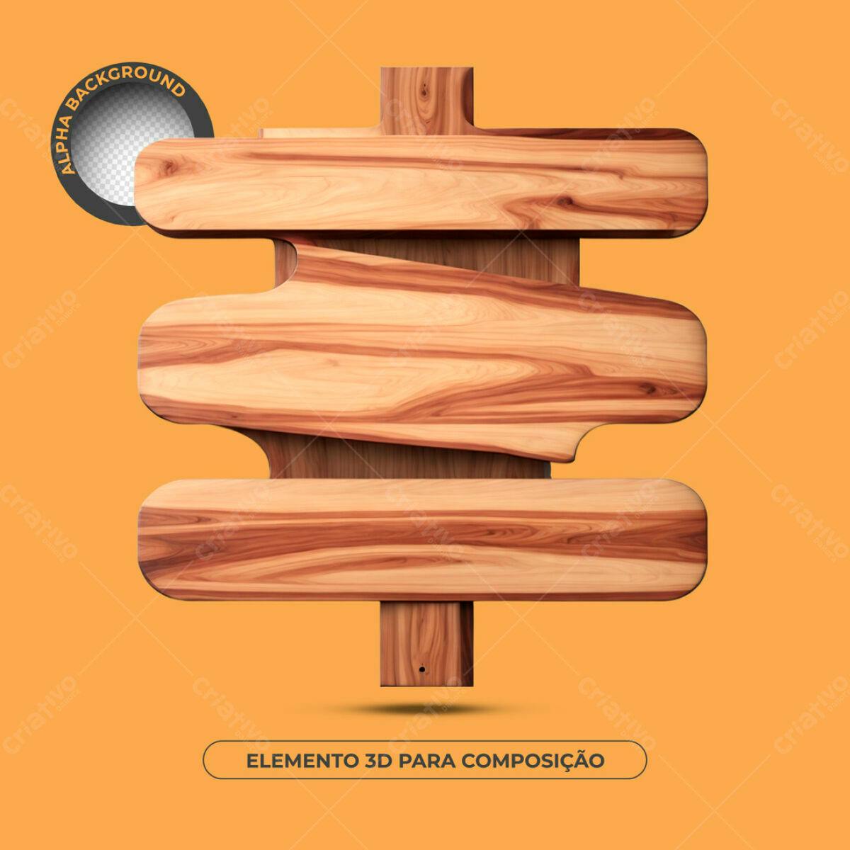 Elemento 3D em Madeira para Composição PSD Editável