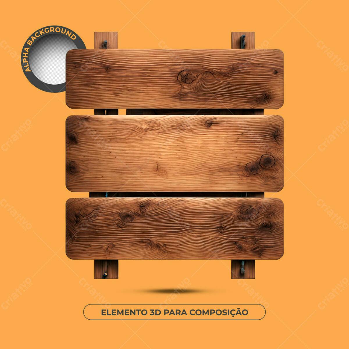 Elemento 3D de Madeira PSD Editável