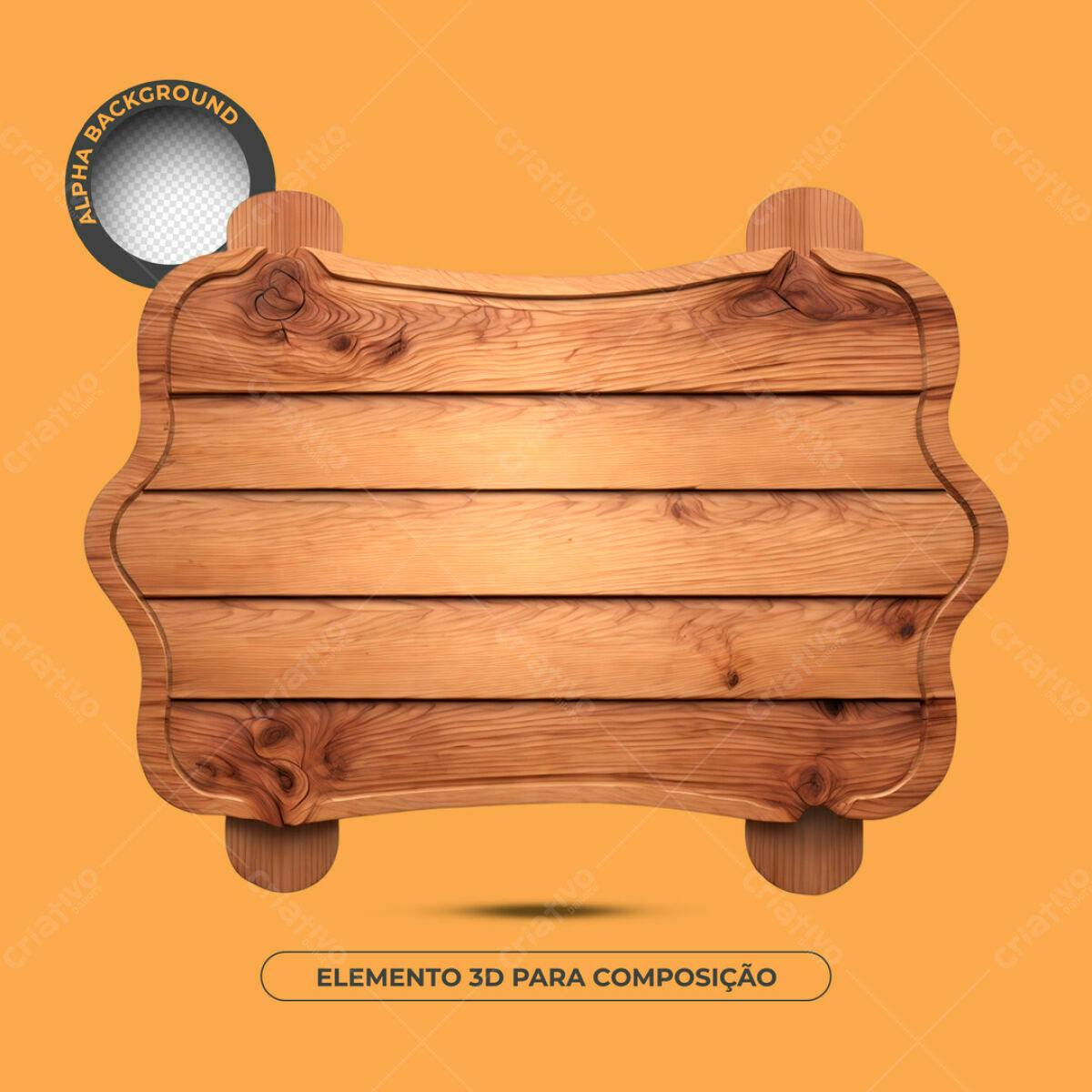 Elemento 3D de Madeira PSD Editável para Composição