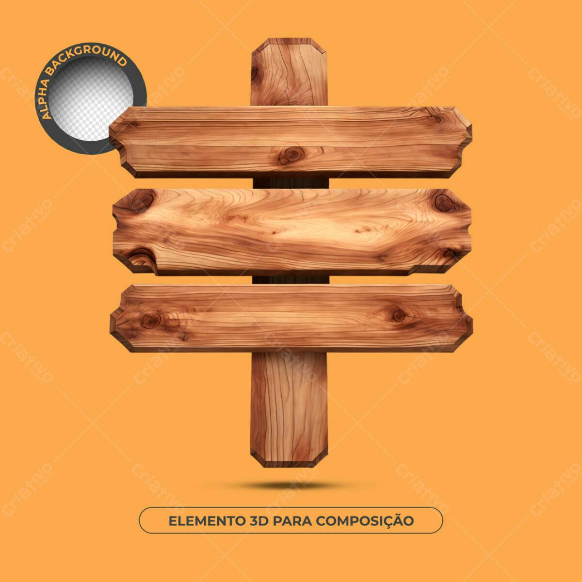 Elemento 3D Placas de Madeira PSD Editável