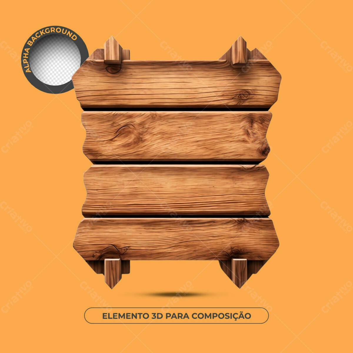 Elemento 3D de Madeira PSD Editável