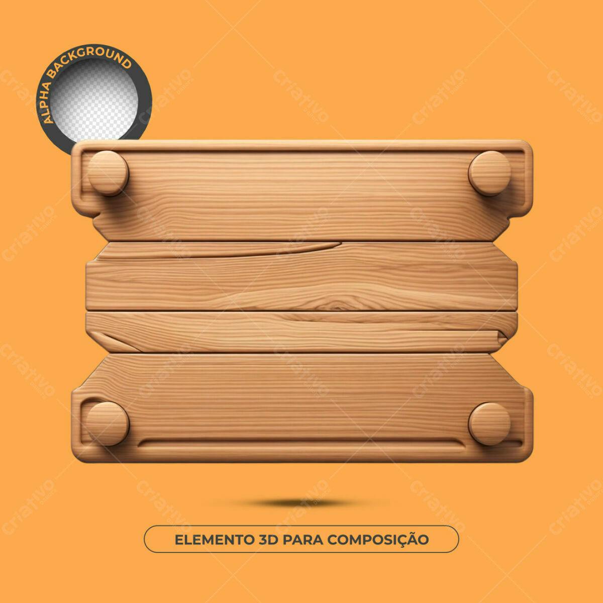 Elemento 3D de Madeira PSD Editável