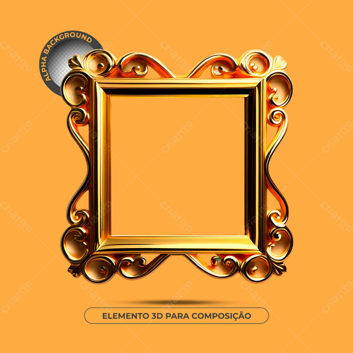 Moldura Dourada 3D para Design PSD Editável