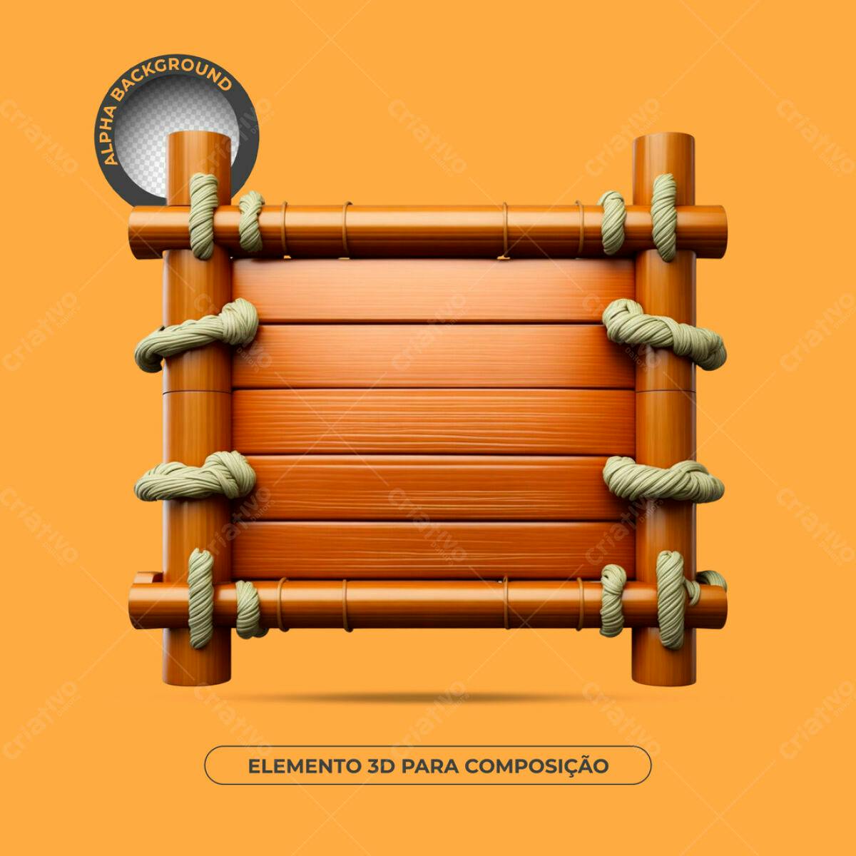 Elemento 3D de Madeira PSD Editável