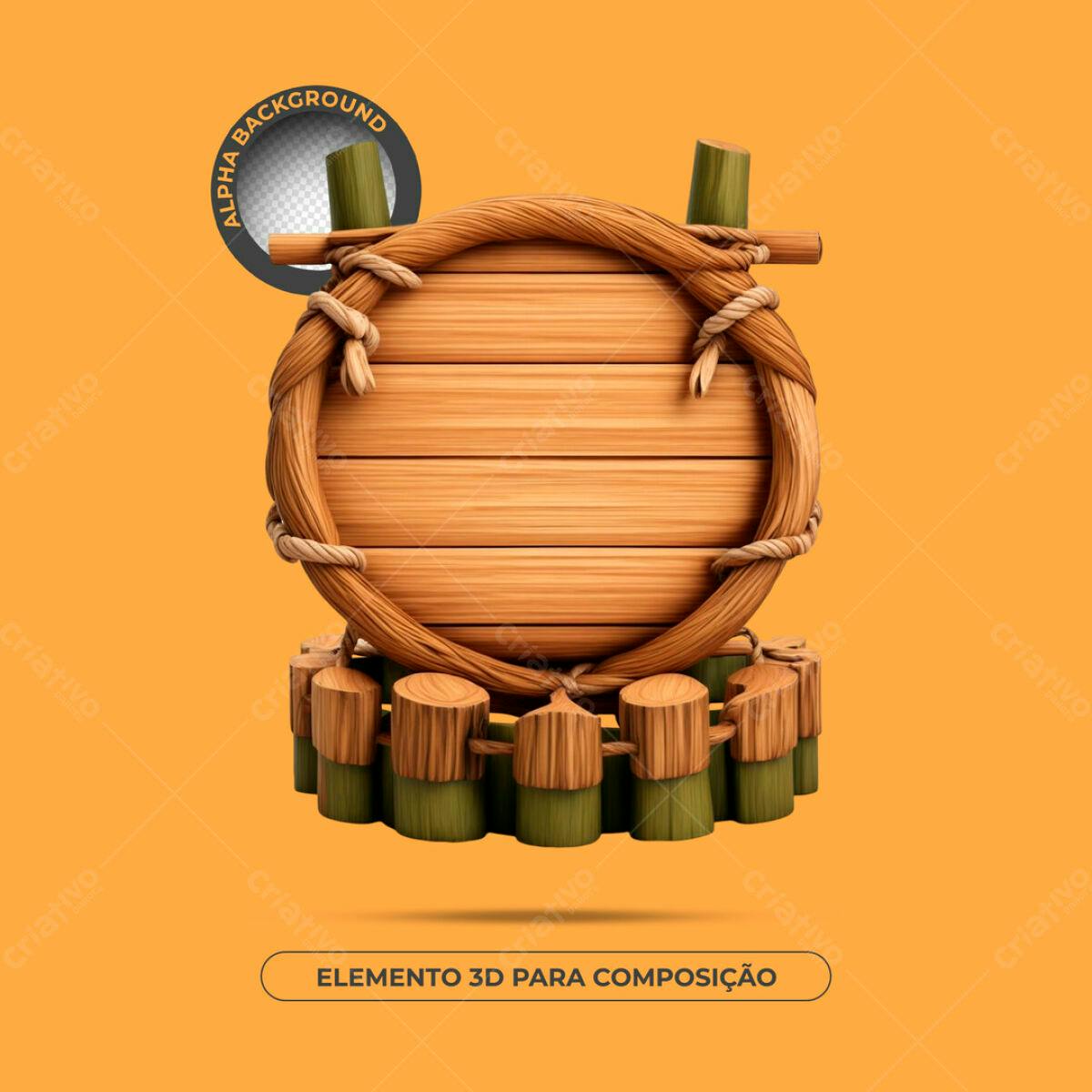 Elemento 3D de Madeira PSD Editável