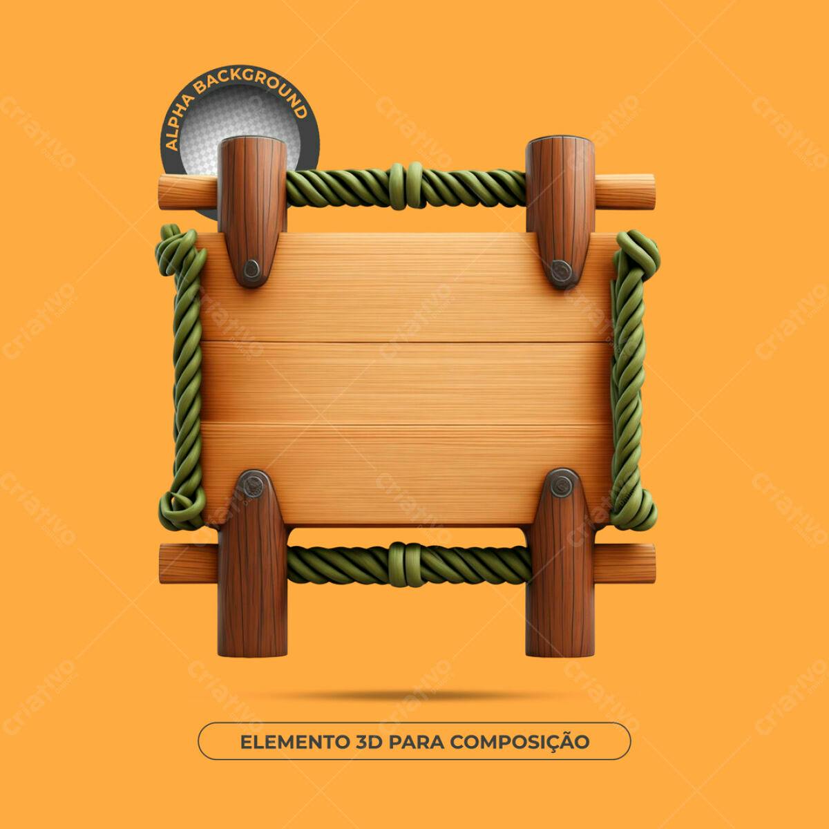 Elemento 3D de Madeira PSD Editável