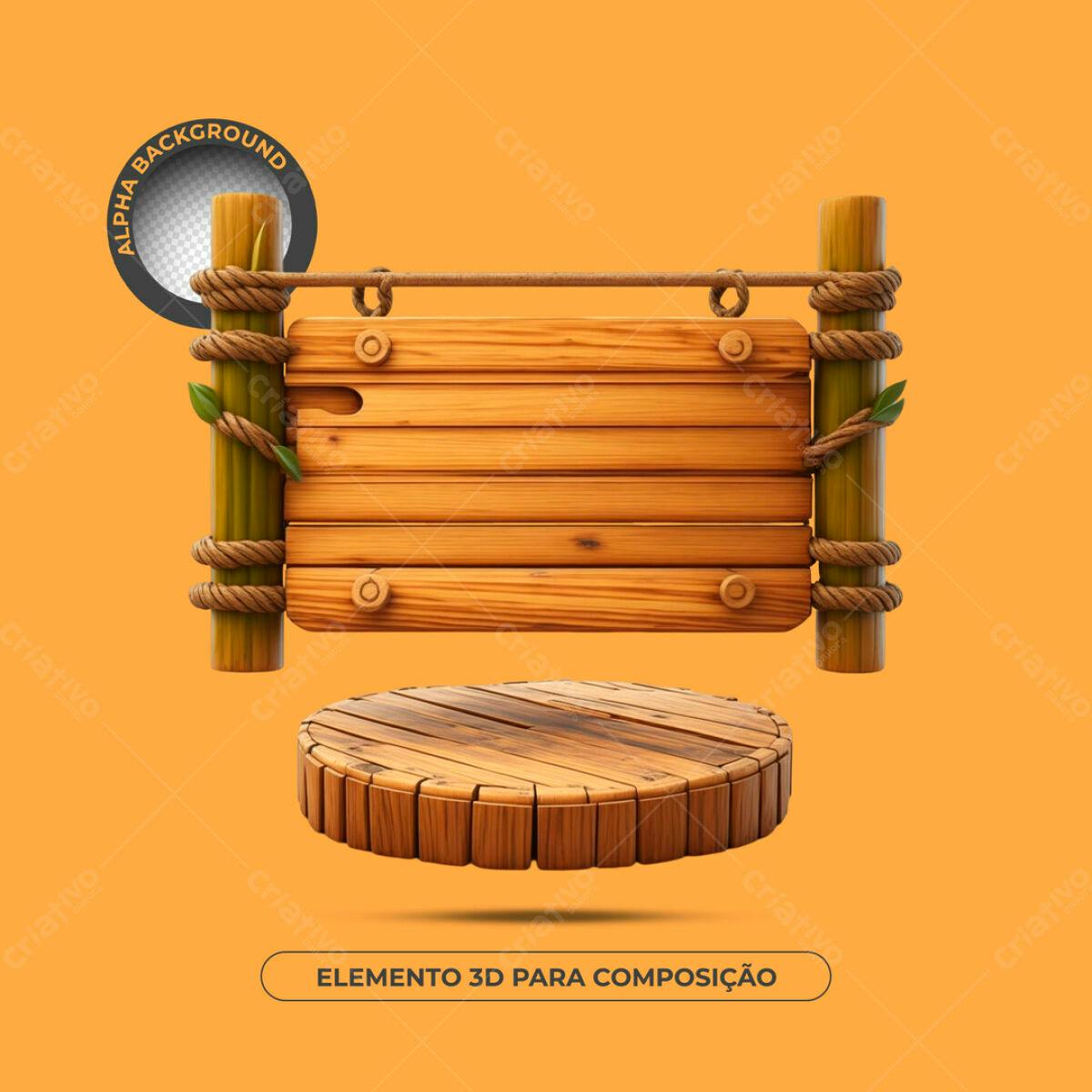 Elemento 3D de Madeira PSD Editável