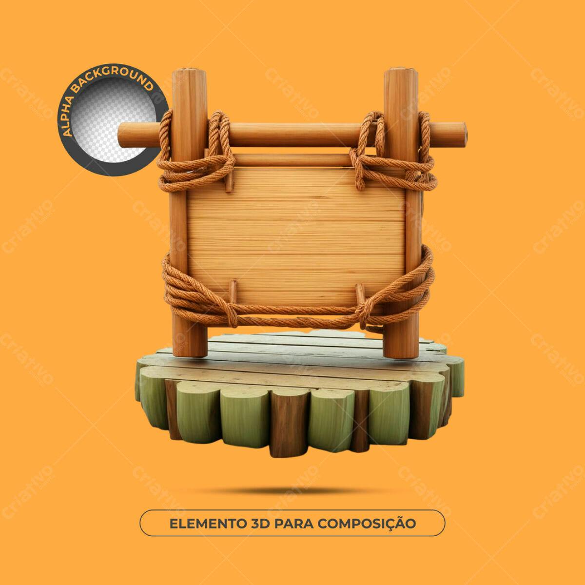 Elemento 3D de Madeira para Composição PSD Editável