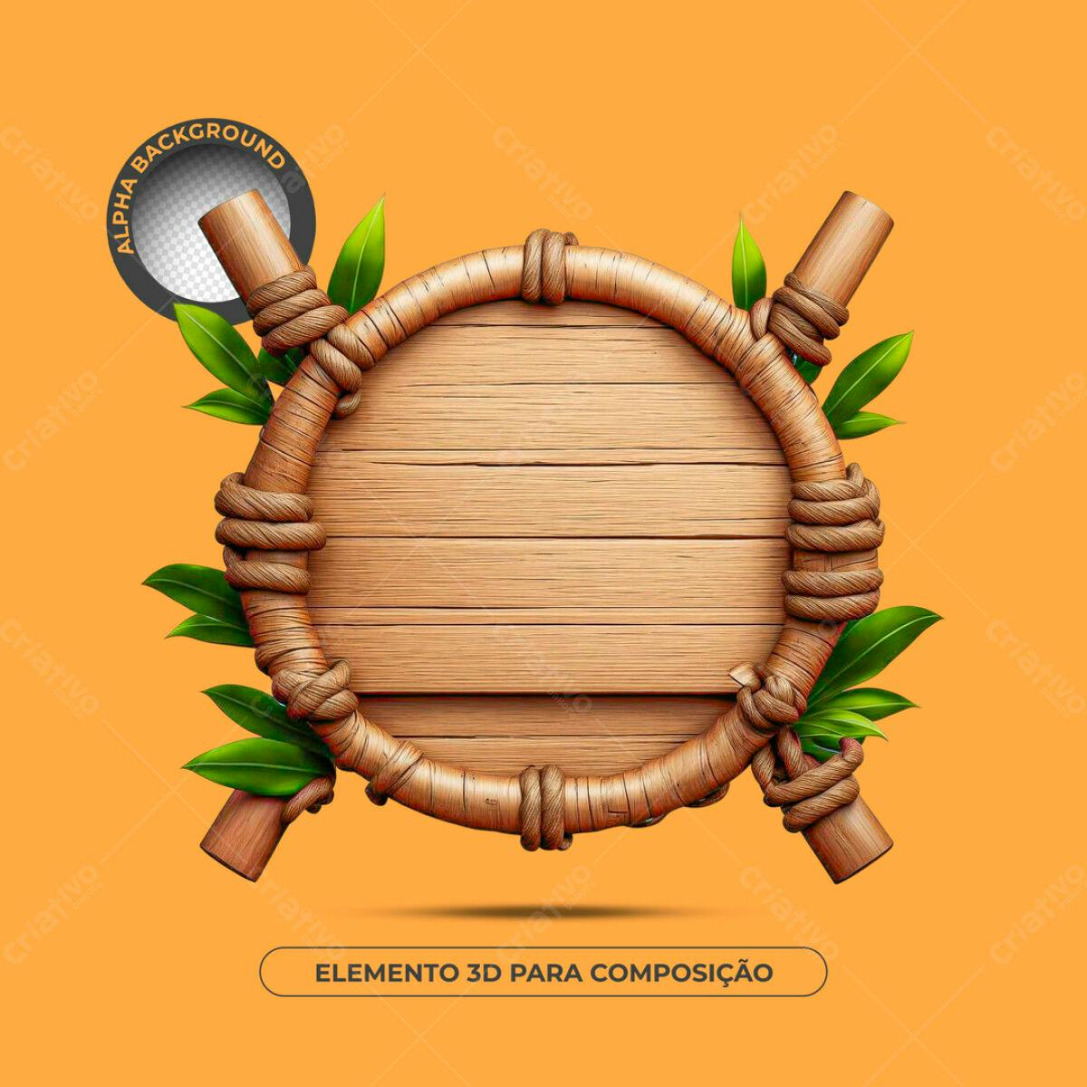Elemento 3D em Madeira para Composição PSD Editável