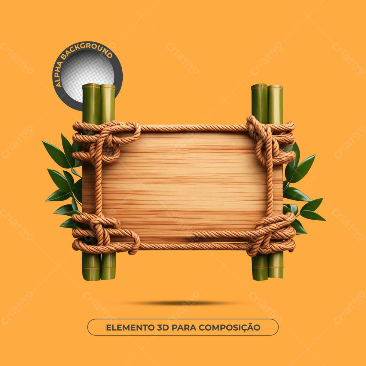 Elemento 3D de Madeira e Bambu PSD Editável