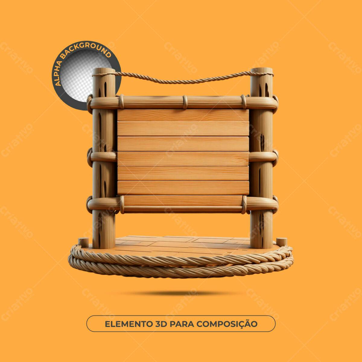 Elemento 3D de Madeira PSD Editável para Composição