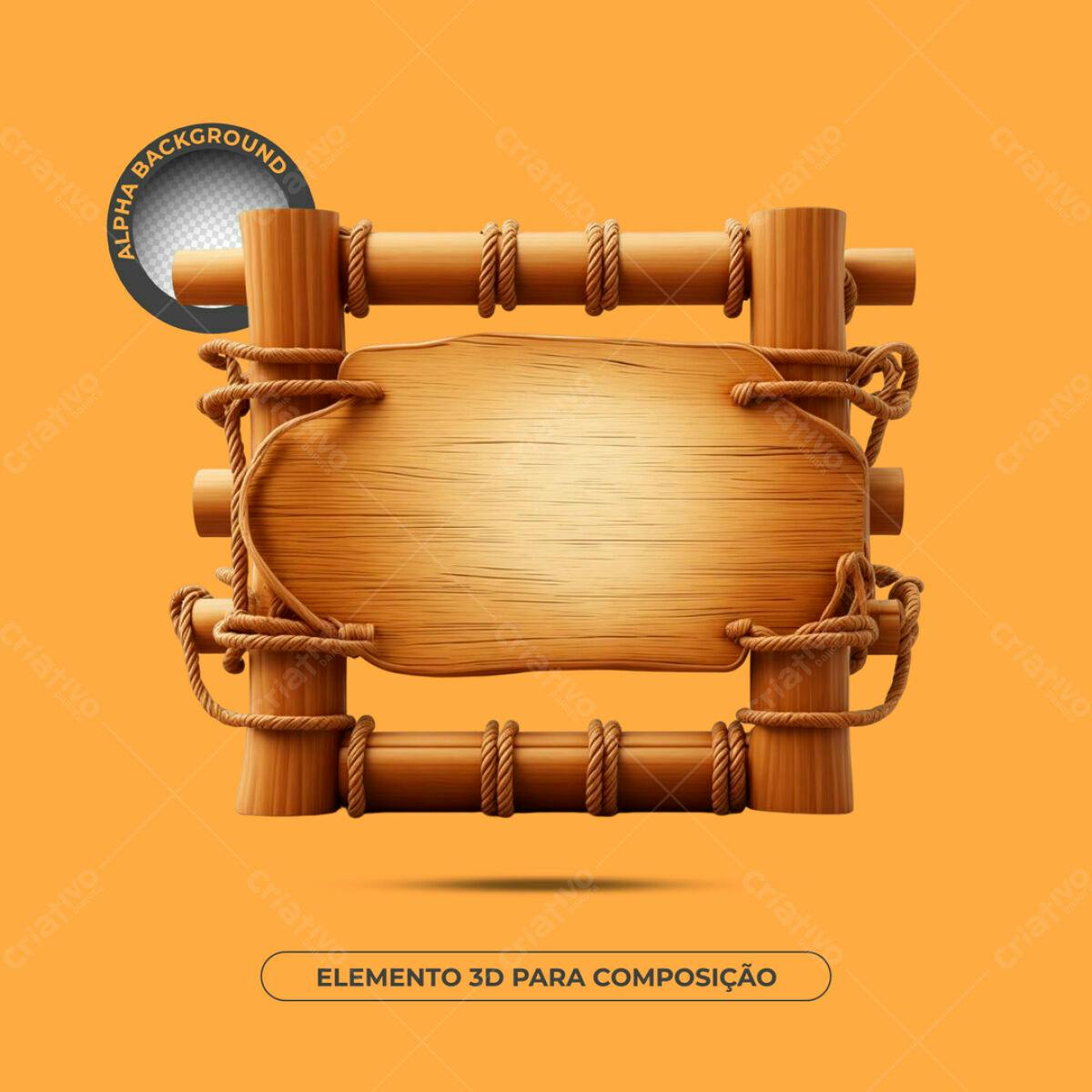 Elemento 3D de Madeira PSD Editável para Design de Logotipo