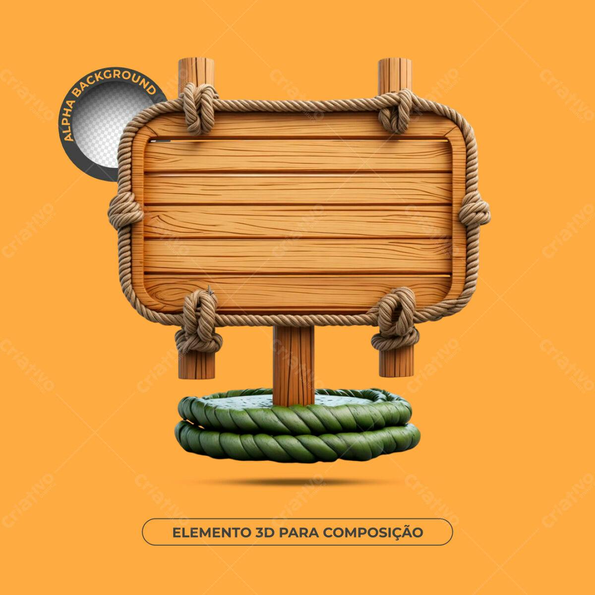 Placa de Madeira com Corda PSD Editável