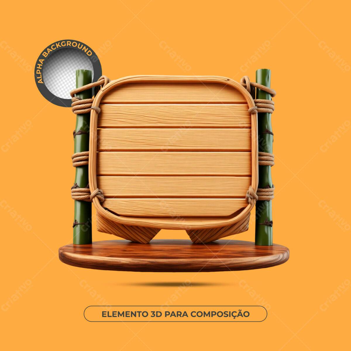 Placa de Madeira em 3D para Composição PSD Editável